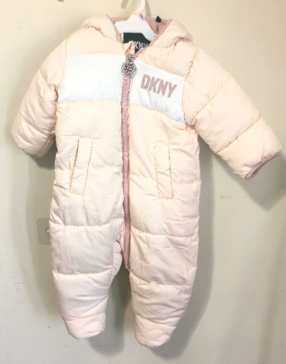 DKNY Snowsuit 6-9 Months Pink W/ Hood & Pockets Winter One‑Piece Baby Outerwear